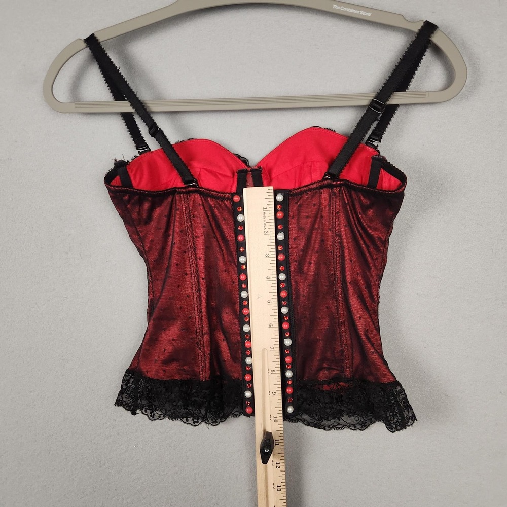 Affinitas Intimates Bustier Corset Top Womens 32C Red Black Lace Rhinestone - Picture 13 of 16